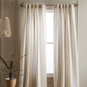 Quince Coastal Stripe Linen Cotton Curtain Ivory/Light Blue 48X84